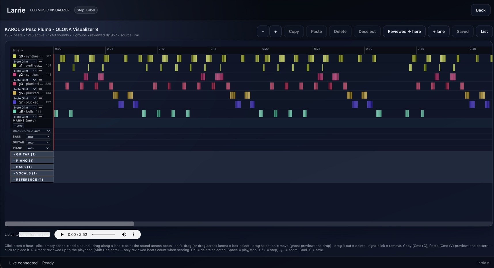 Manual audio labelling, editor screen